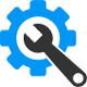 Blue Gear with black wrench halfway inside