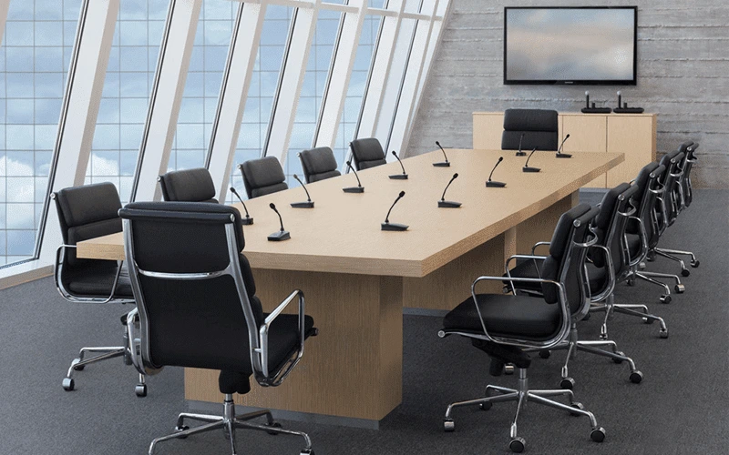 Corporate video conferencing room with AV control system